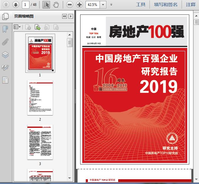 2019中国房地产百强企业研究报告48页预览图片